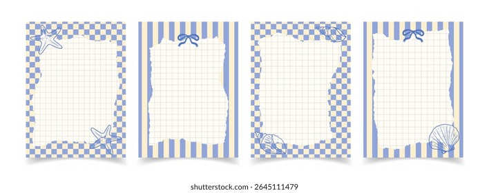 Notes for planner in coquette and La Dolce Vita style. Whimsical electronic organizer with shells. Vector illustration.