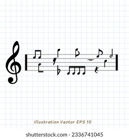 Notes for playing music on checkered paper,Flat Modern design ,Vector illustration EPS 10