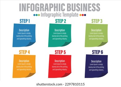  Notes process with six 6 steps or six 6 option. Three colorful graphic elements. Timeline design for brochure, presentation, web site. Infographic design layout.
