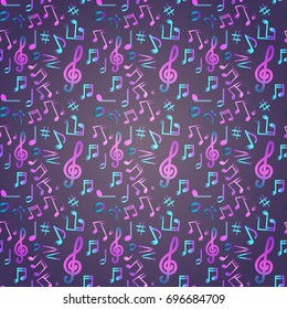 Notes Seamless Pattern Music Banner Colorful Modern Musical Poster Flat Vector Illustration