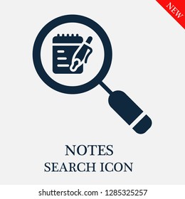 Notes search icon. Editable Notes search icon for web or mobile.