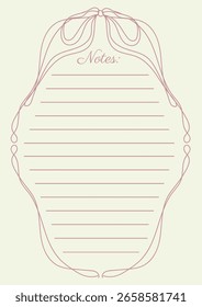 Notes Sheet In Elegant Whimsical Retro Coquette Outlined Hand Drawn Doodle Oval Ribbon Frame With Bow Vector Design