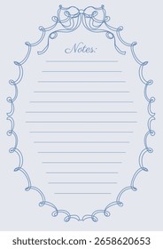 Folha De Notas Em Coquette Retro Delineado À Mão Desenhado Doodle Oval Curly Frame Com Projeto Vetor De Arco