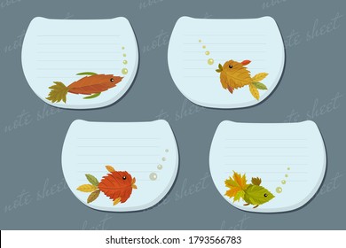 Notas hojas en forma de acuario redondo con peces de hojas de otoño