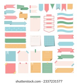 Notes Sheets and Stickers Collection. Scrapbooking Design Elements. Ribbons, Reminders and Bookmarks Set.