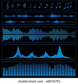 Notes and sound waves. Music background. svg
