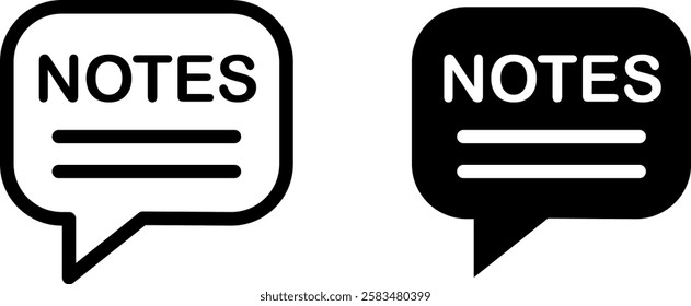 Notes Speech Bubble Icon Sign – Communication and Information Vector Symbol Set