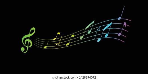 notes, stave in the air. Melody on a black background. music recorded notes.