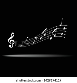 notes, stave in the air. Melody on a black background. music recorded notes.