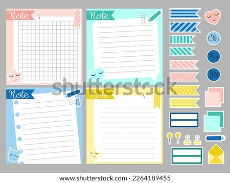 Notes and stickers. Set of template notes. Cute paper note template. Notes, memo and to do lists used in a diary, home or office.