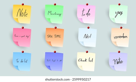 Notes stickers, sticky sheets and tape Vector Set, on blue background, Flat Modern design , illustration Vector EPS 10 