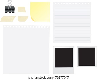 notes, tape, plain paper and notes for scrapbook or sketchbook as vectors