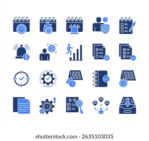 Notes and task icon collection set. Containing reminder, priority, deadline, completed, calendar, schedule, notification icon. Simple flat vector.