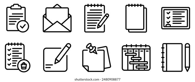 Notes and Tasks Icon Set Organized Line Style Collection for Productivity