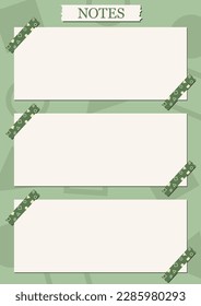 Notes template with washi tapes in green color with patterns	