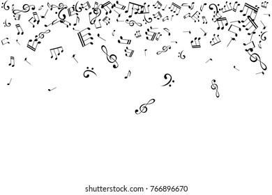 Notes top border. Music decoration element isolated on the white background.