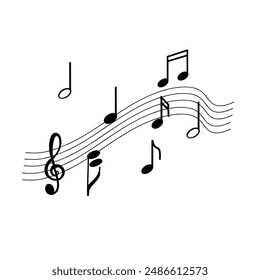 Noten, Höhen-Schlüssel, Melodie. Vektorillustration. Alle Objekte sind in Vektorgrafik in Schwarz gezeichnet. Geeignet zum Bedrucken von Plakaten, Einladungen, Karten, Tickets und für Design.