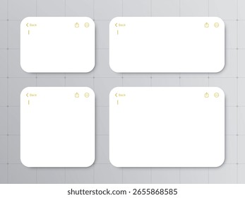 Notes ui vector template with various blank white spaces. Simple graphic design element for user interface.