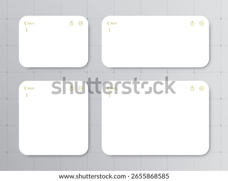 Notes ui vector template with various blank white spaces. Simple graphic design element for user interface.