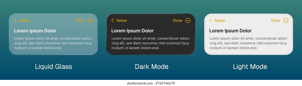 Notes user interface template. ui design with liquid glass style
