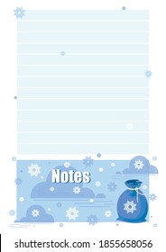 Notes. Vector background, template. Gift bag from Santa Claus. Childrens page. Template design 