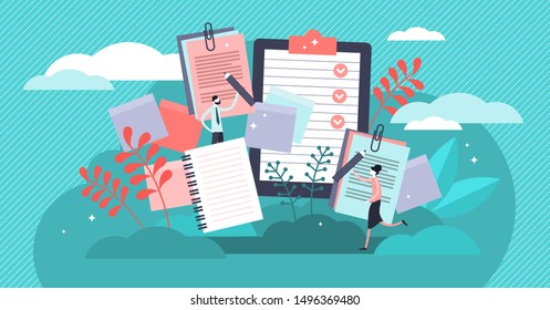 Notes vector illustration. Flat tiny paper textbook write persons concept. Stationery blank sheets for diary, memos or sketch making. Empty checklists, organizers and clean information notebook pages.