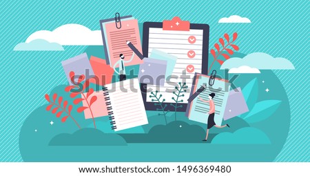 Notes vector illustration. Flat tiny paper textbook write persons concept. Stationery blank sheets for diary, memos or sketch making. Empty checklists, organizers and clean information notebook pages.