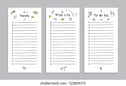 notes, wish list, to do list vector set