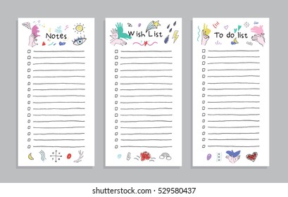 notes, wish list, to do list vector set