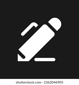 Note-taking dark mode glyph ui icon. Classroom activity for student. User interface design. White silhouette symbol on black space. Solid pictogram for web, mobile. Vector isolated illustration