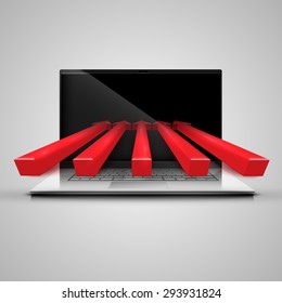 Nothebook and red arrows, vector
