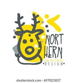 Nothern logo template original design, badge for nothern travel, sport, holiday, adventure colorful hand drawn vector Illustration with symbols of the north land