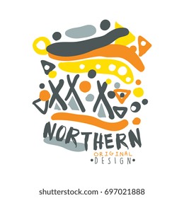 Nothern logo template original design, badge for nothern travel, sport, holiday, adventure colorful hand drawn vector Illustration