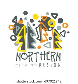 Nothern logo template original design, badge for nothern travel, sport, holiday, adventure colorful hand drawn vector Illustration