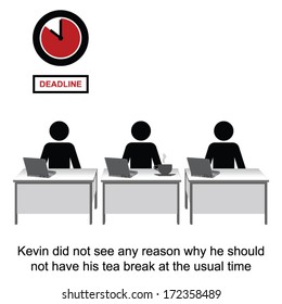 Nothing was going to interrupt Kevins tea break with copy space cartoon isolated on white background 
