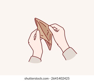 Nothing Left: Empty Wallet in Hand. Hand drawn style vector design illustrations.