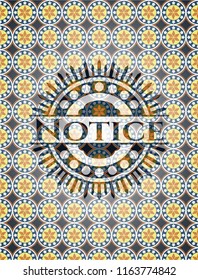 Notice arabic badge. Arabesque decoration.