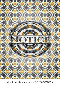 Notice arabic badge background. Arabesque decoration.