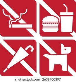 Notice before entering the facility: No smoking, no eating or drinking, no umbrellas, no pets