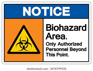 Notice Biohazard Area Only Authorized Personnel Beyond This Point Symbol, Vector Illustration, Isolate On White Background Label. EPS10