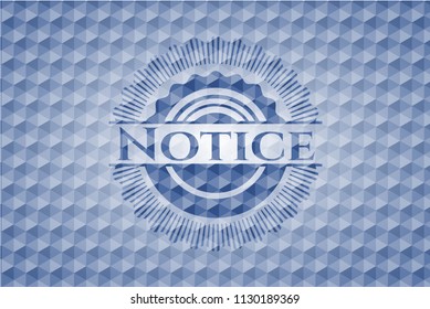 Notice blue emblem with geometric background.