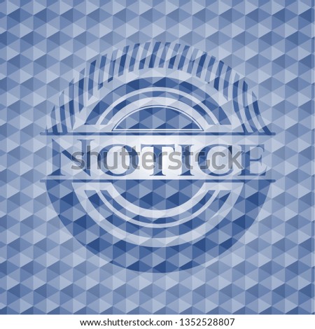Notice blue emblem with geometric pattern background.