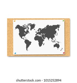 notice board with a map of the continents. vector illustration