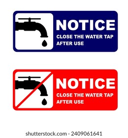 notice close the water tap after use sticker psoter editable vector in various style horizontal