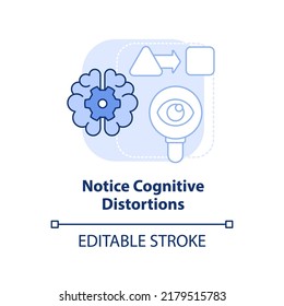 Notice cognitive distortions light blue concept icon. Thoughts patterns. Adaptability abstract idea thin line illustration. Isolated outline drawing. Editable stroke. Arial, Myriad Pro-Bold fonts used