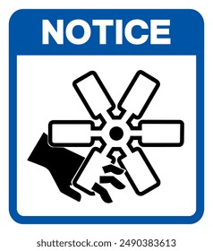 Aviso del corte de los dedos o de la mano del símbolo del ventilador del motor, Ilustración vectorial, aislado en la etiqueta blanca del fondo.EPS10