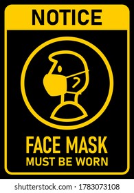Notice Face Mask Must Be Worn Vertical Warning Poster Sign against the Spread of Coronavirus with an Aspect Ratio of 3:4. Vector Image.