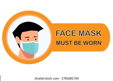 Notice Face Mask Must Be Worn Vertical Warning Poster Sign against the Spread of Coronavirus