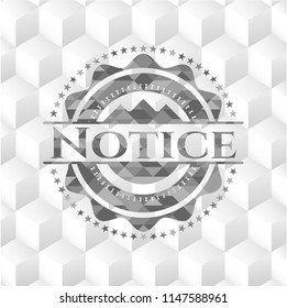 Notice grey emblem with geometric cube white background