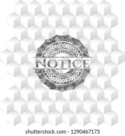 Notice grey emblem with geometric cube white background
